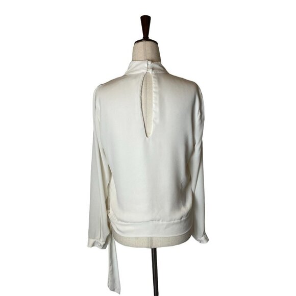 Krisa Ivory Cream High Neck Keyhole Cut Out Front Tie Waist Blouse Size‎ XS - Picture 4 of 11